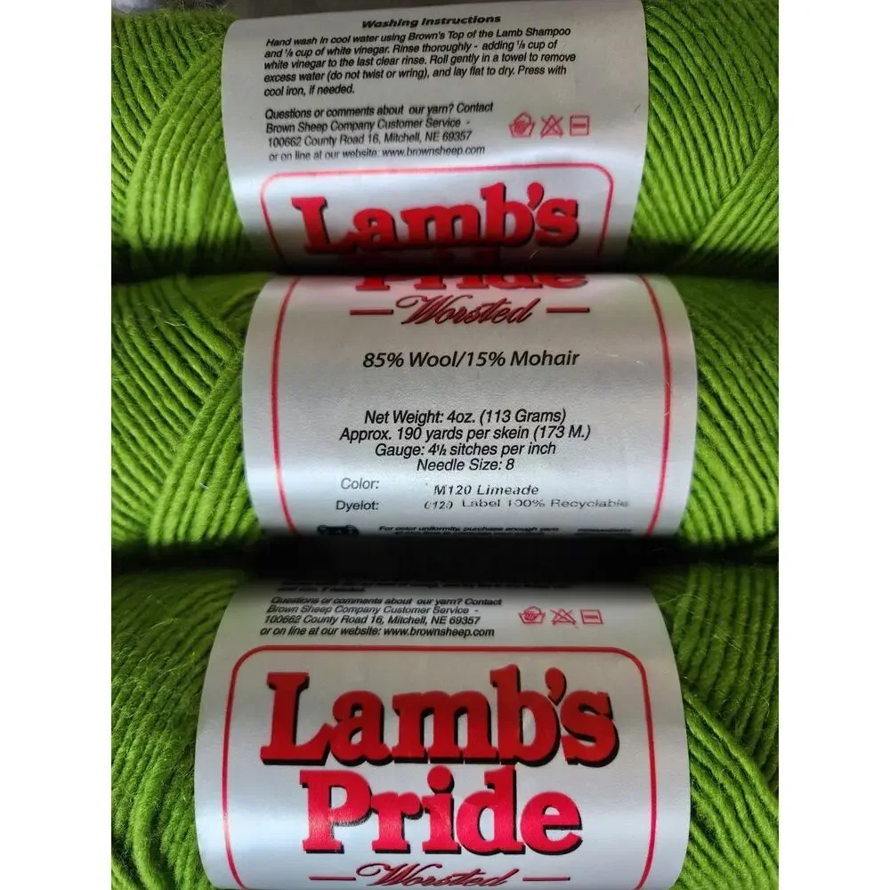 Lot Of 7 Lambs Pride Worsted Yarn Limeade Green Wool Mohair 4oz Skeins USA